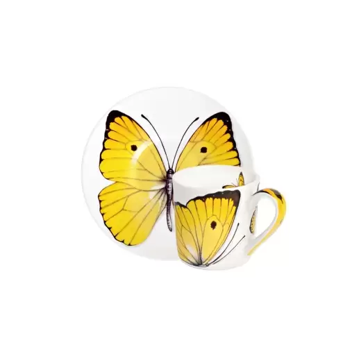 Чашка с блюдцем 100 мл Butterfly Freedom Taitu кофейная жёлтая